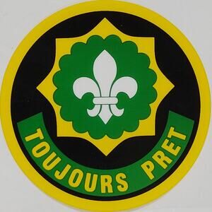 Window Vinyl Decal “TOUJOURS PRET”  – 4" x 4" – Adhesive Back – Outside Window
